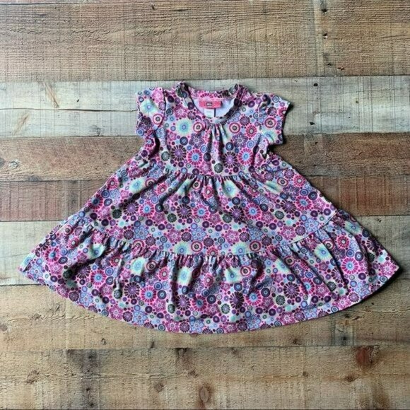 REI baby toddler size 18M floral tired short sleeve dress in pink - Picture 1 of 6